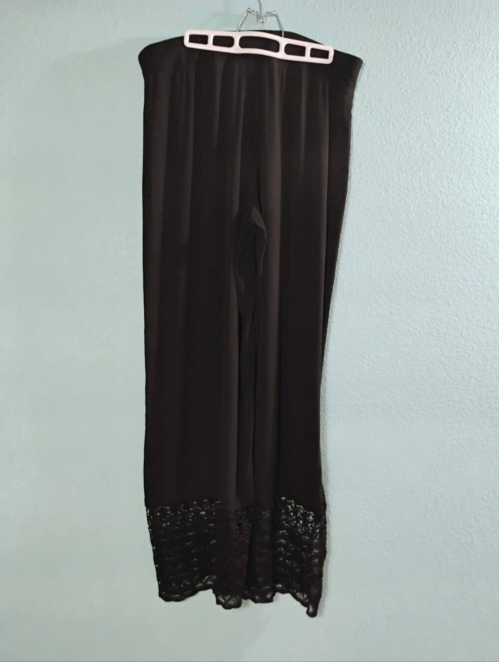 Black Label By Chico's Sz 2 (L/12) Black Wide Leg Rayon Pull On Pants Crochet...